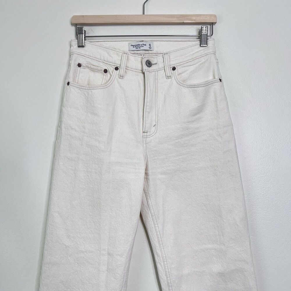 Abercrombie & Fitch 90s Relaxed High Rise Jeans Ecru White Straight Leg 27 Long - Picture 4 of 8